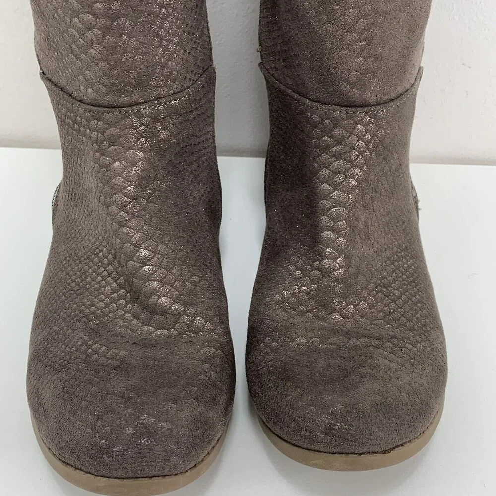 Steve Madden Knee High Boots Brown Snakeskin Side Zip Round Toe 5 Shiny